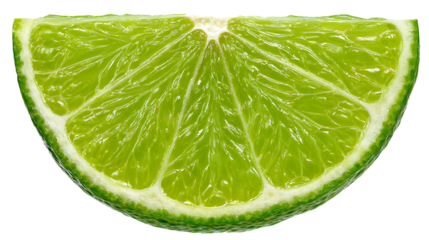 A vibrant lime wedge isolated on transparent background.