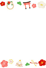 水彩風の正月飾りのフレームイラスト