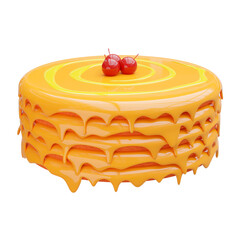 Layered Orange Cake with Cherries on Transparent Background Studio Shot