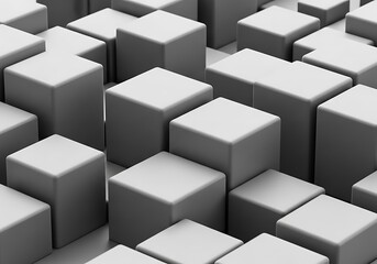 Obraz premium Geometric arrangement of grey cubes in a pattern, simple abstract 3D rendering composition