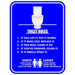 Toilet Rules, blue sign sticker vector
