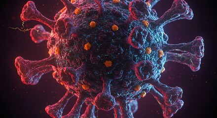 Detailed close up illustration of a virus cell against dark background