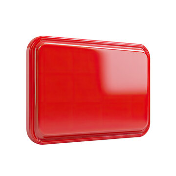 Glossy red rectangular object with slightly raised edges and subtle beveling, isolated on a black background