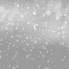 Realistic falling snow and snowflakes overlay effect for winter design. Vector