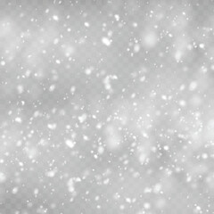 Realistic falling snow and snowflakes overlay effect for winter design. Vector