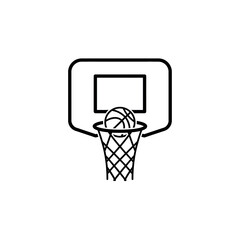 Basketball hoop and ball line art icon