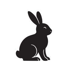 Vector design features silhouette of a bunny, rendered in monochrome black and white, expressing elegance, calmness, purity, and timeless natural symbolism.