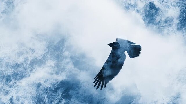 Soaring bird silhouette against a textured sky backdrop with copy space