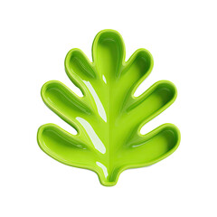 A vibrant lime-green leaf-shaped dish or trinket tray, glossy finish, shallow depth