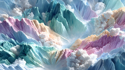 Futuristic Neon Ice Texture Vibrant abstract mountains with colorful clouds. Glowing Frozen Abstract Design Crystal Icy Surface with Neon Light