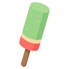 fresh sweet green and red ice cream with stick flat color vector illustration template design