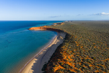 Aerial view of red dunes and beach at Cape Peron of Shark Bay in Western Australia