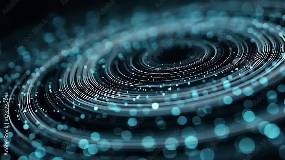Wall mural Abstract swirling patterns of blue light particles creating a mesmerizing effect in dark space