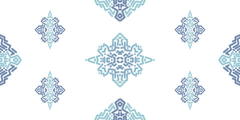 Blue Symmetrical Diamond Snowflake Scattered Patterns