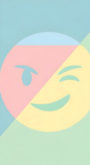 Winking Smiley Face with Pastel Color Blocks Artwork