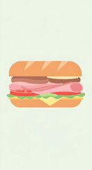 Sub Sandwich Illustration with Meat and Vegetables on Bread