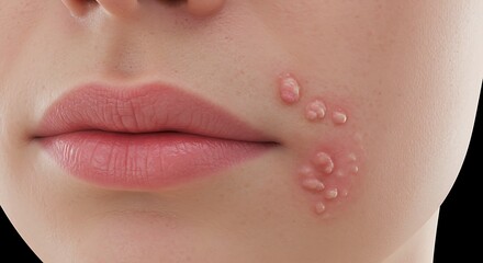 Facial skin irritation close up view of a persons face