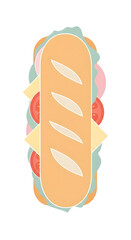 Long Sandwich with Meat, Cheese and Vegetables Illustration