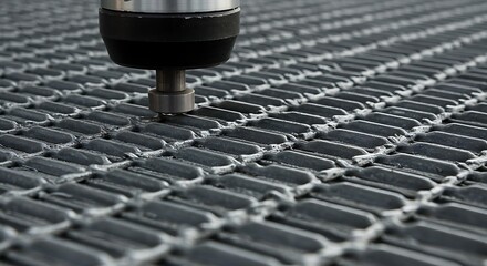 Cnc machine cutting metal grid close up with precision and detail