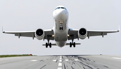 Fototapeta premium A white passenger jet taking off from a runway