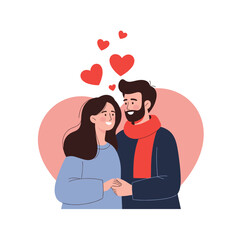Obraz premium A loving couple sharing a tender moment surrounded by romantic hearts symbolizing their affection and strong connection.