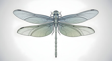 Detailed Dragonfly Illustration with Intricate Wing Patterns on Soft Grey