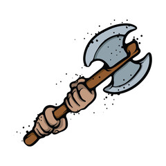 Hand holding Ax Cartoon Vector Illustration