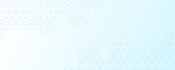 Abstract Blue Hexagon Geometric Background. Futuristic 3D Cube Hexagon Network Digital Technology. Modern Abstract Polygonal Hexagon Cube Grid