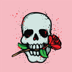 Skull bite rose Cartoon Vector Illustration