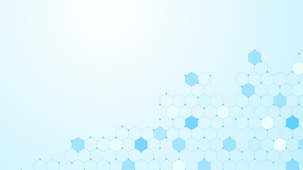 Healthcare and medical background. Molecular network background. Futuristic blue hexagonal banner.