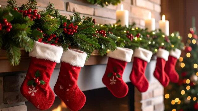 Christmas stockings on fireplace mantle