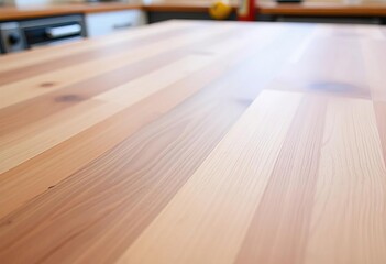 Close-up of a well-worn butcher block countertop, showing natural wood grain and texture,  wood grain,  kitchen background