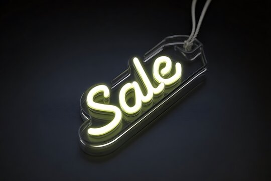 Glowing neon "Sale" tag on sleek black background invites shoppers to discover amazing discounts and special offers for a limited time only