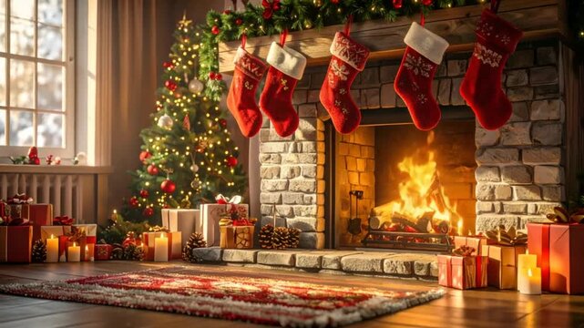 Christmas fireplace stocking decor