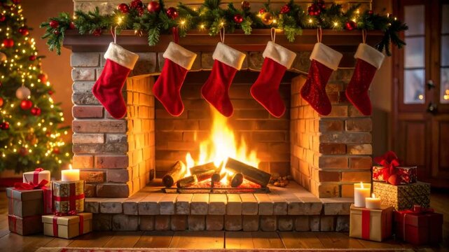 Christmas fireplace stockings decor