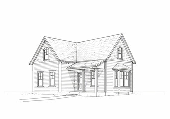 house sketch drawing, line art, black and white.