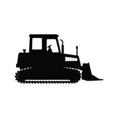 Silhouette of a powerful bulldozer with treads and a large front blade, bulldozer silhouette vector illustration
