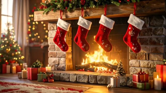 Christmas stocking fireplace decor