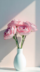 Fototapeta premium Whimsical and Airy Still Life of Fluffy Pink Lace Flowers in a White Vase