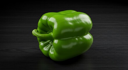 Fresh green bell pepper on dark surface close up studio shot