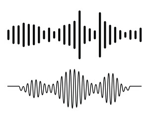 Sound wave or voice message icon. Music waveform, track radio play. Audio equalizer line. Vector illustration.