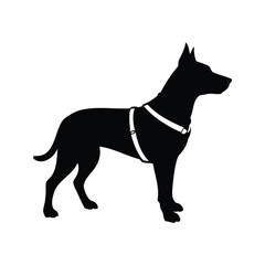 A striking silhouette of a strong dog wearing a harness stands proudly, dog wearing harness silhouette vector illustration