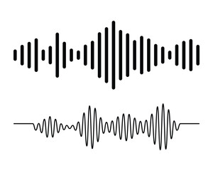 Sound wave collection for music equalizer illustration. Sound wave icon set, black sound waves and audio frequencies, audio wave icons, set of radio wave icons. Sound wave icon on white background