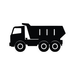 Silhouette of a heavy duty dump truck against a white background, dump truck silhouette vector illustration