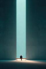 Obraz premium Solitary figure on bench illuminated by striking beam of light i
