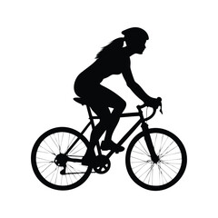 Silhouette of a cyclist riding a bicycle, demonstrating athleticism and healthy lifestyle, female athlete cycling silhouette vector illustration