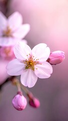 Delicate Pink Cherry Blossom Macro with Soft Focus and Blurry Background Natural Beauty Floral Close Up Still Life