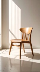 Light wooden chair sits in sunlit room