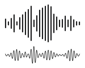 Sound wave collection for music equalizer illustration. Sound wave icon set, black sound waves and audio frequencies, audio wave icons, set of radio wave icons. Sound wave icon on white background