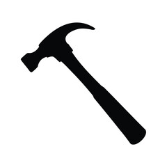 A black silhouette of a claw hammer on a bright white background, hammer silhouette vector illustration